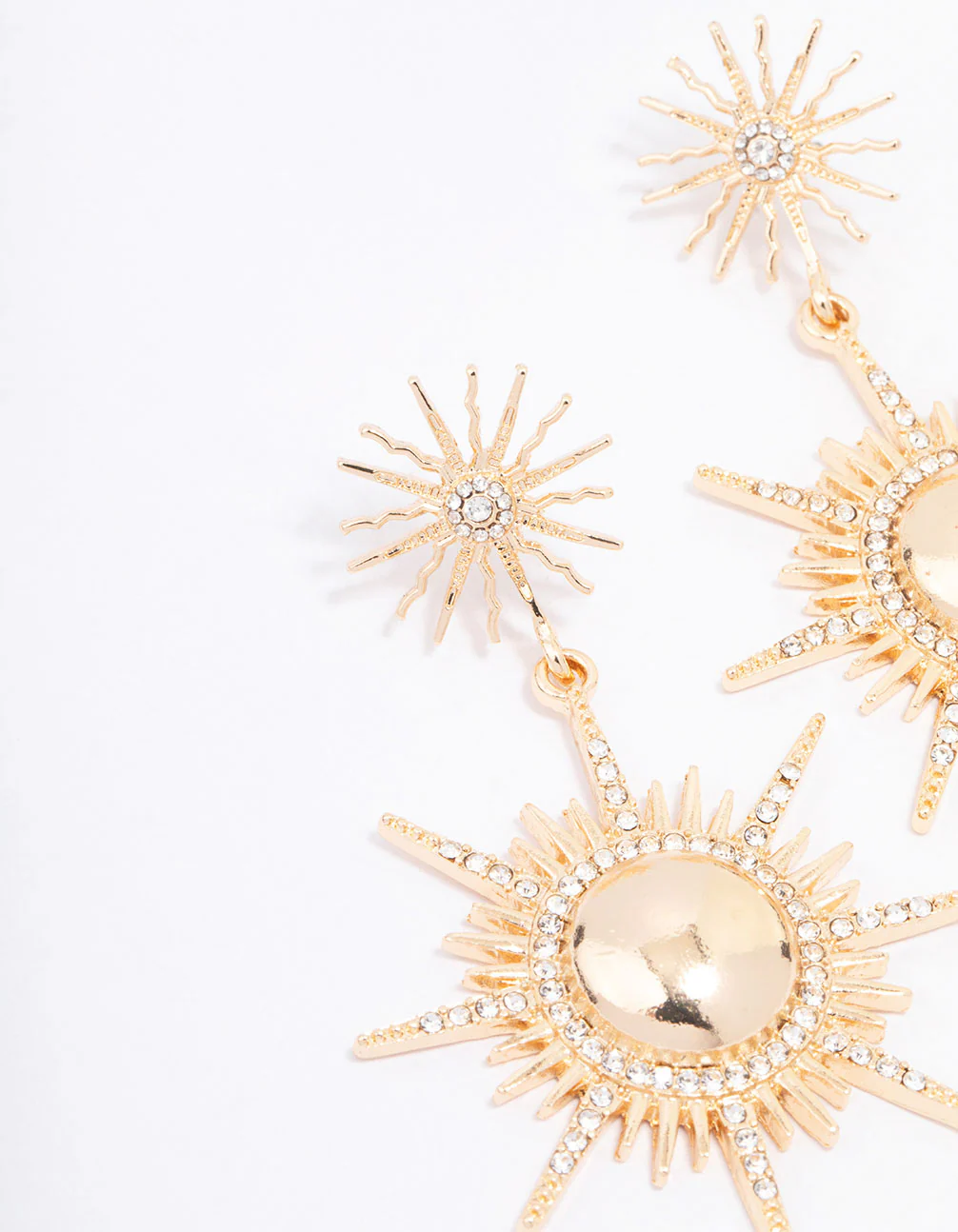 Gold Star Diamante Double Drop Earrings - Image 2