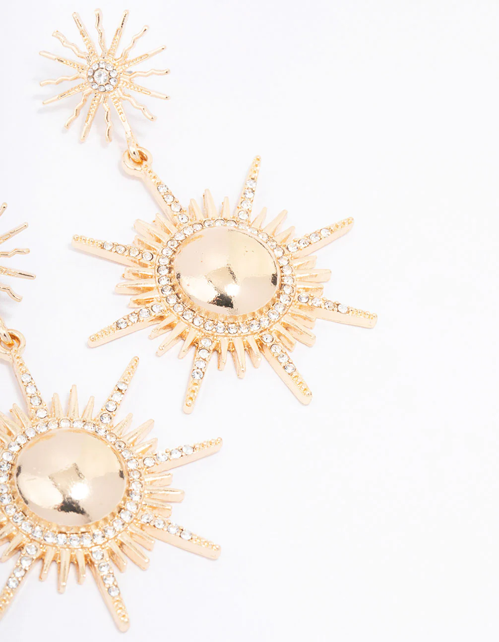 Gold Star Diamante Double Drop Earrings - Image 3