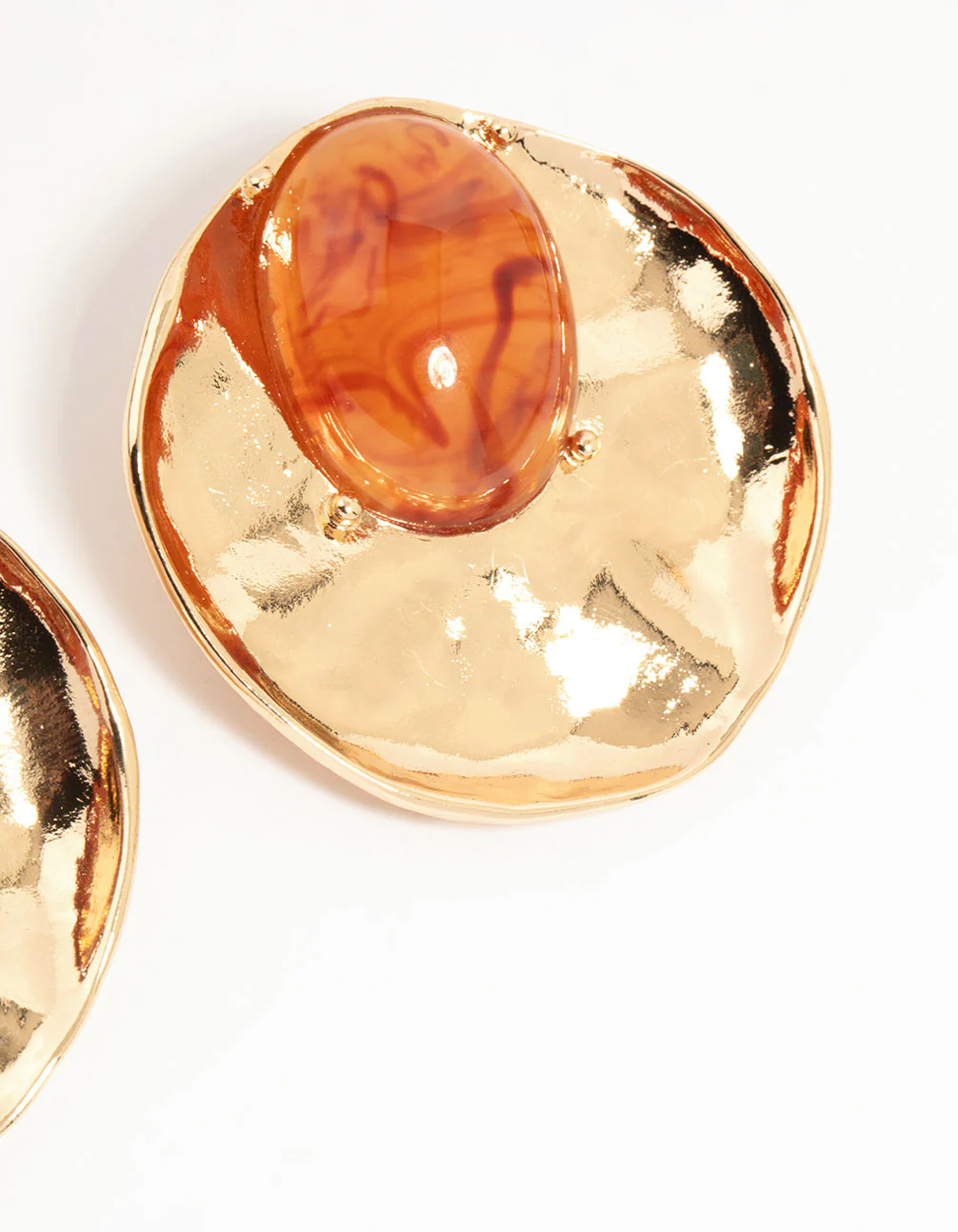 Gold Stone Disc Large Stud Earrings - Image 5