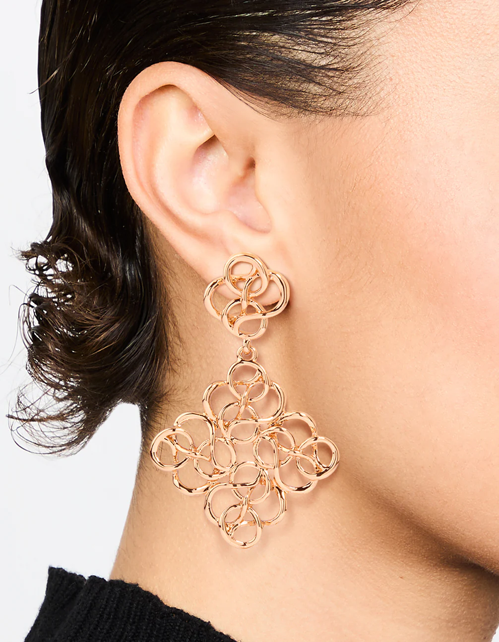 Gold Swirl Diamond Shaped Drop Earrings - Image 2