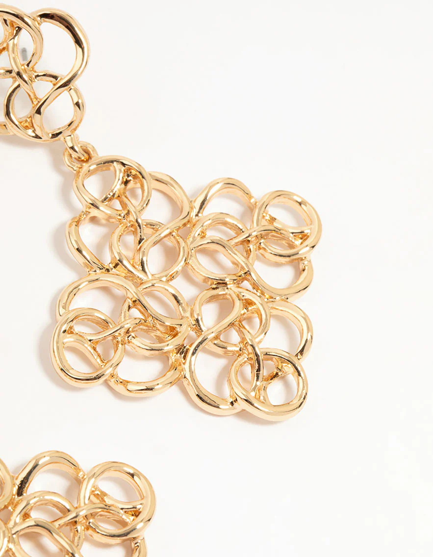 Gold Swirl Diamond Shaped Drop Earrings - Image 5