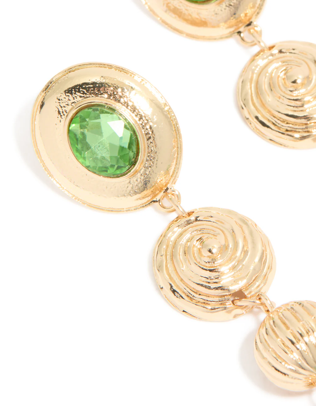 Gold Swirl & Green Diamante Drop Earrings - Image 4
