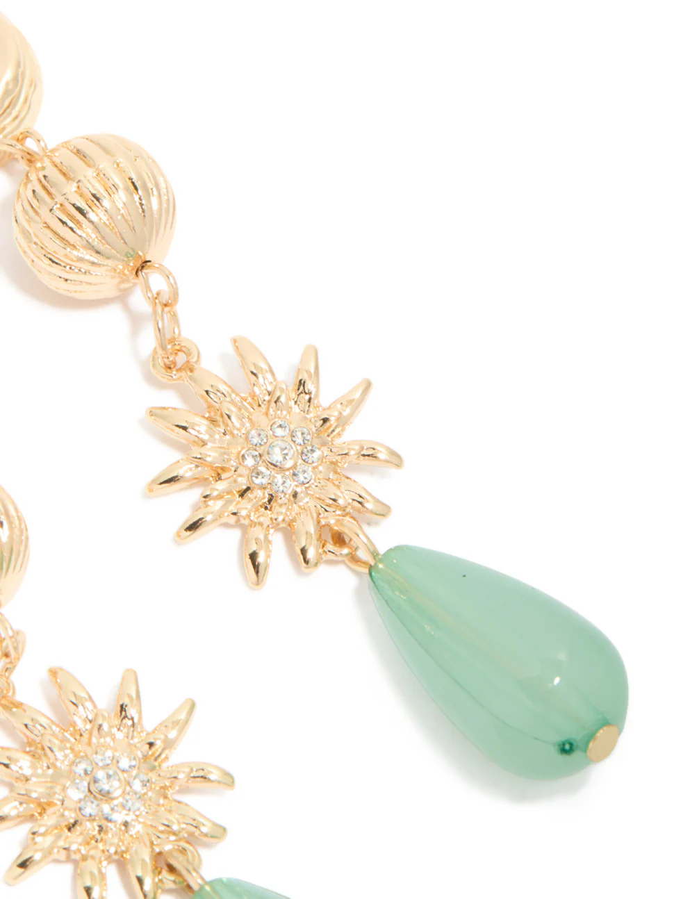 Gold Swirl & Green Diamante Drop Earrings - Image 5