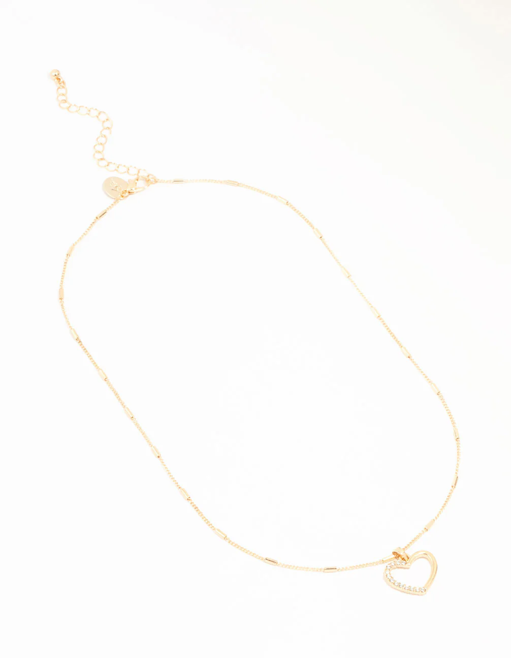 Gold Tab Diamante Open Heart Necklace - Image 4