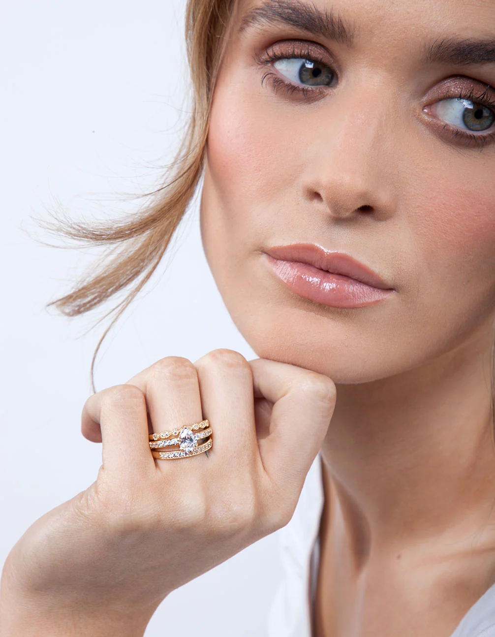 Gold Round Cubic Zirconia Ring Stack - Image 2