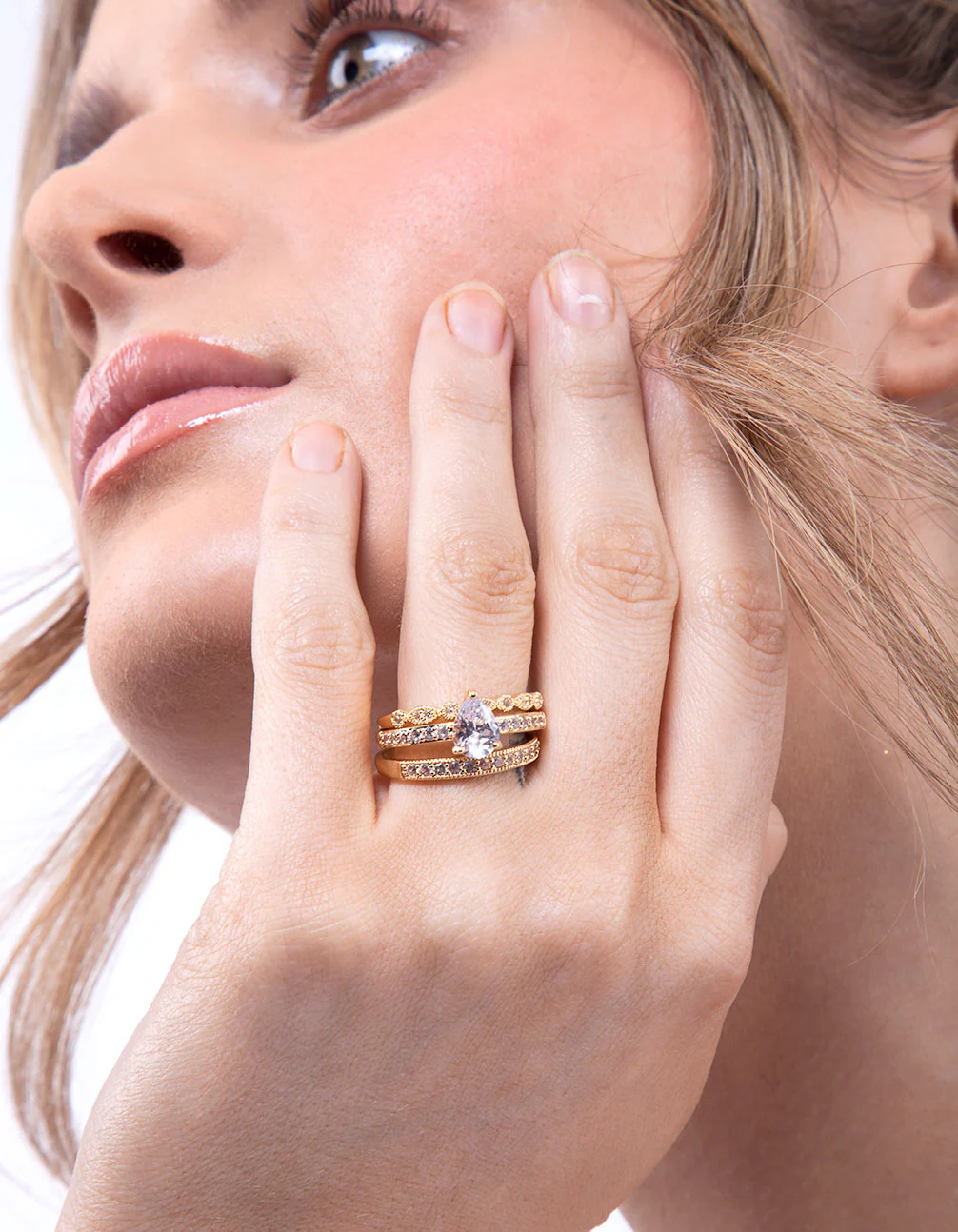 Gold Round Cubic Zirconia Ring Stack - Image 3