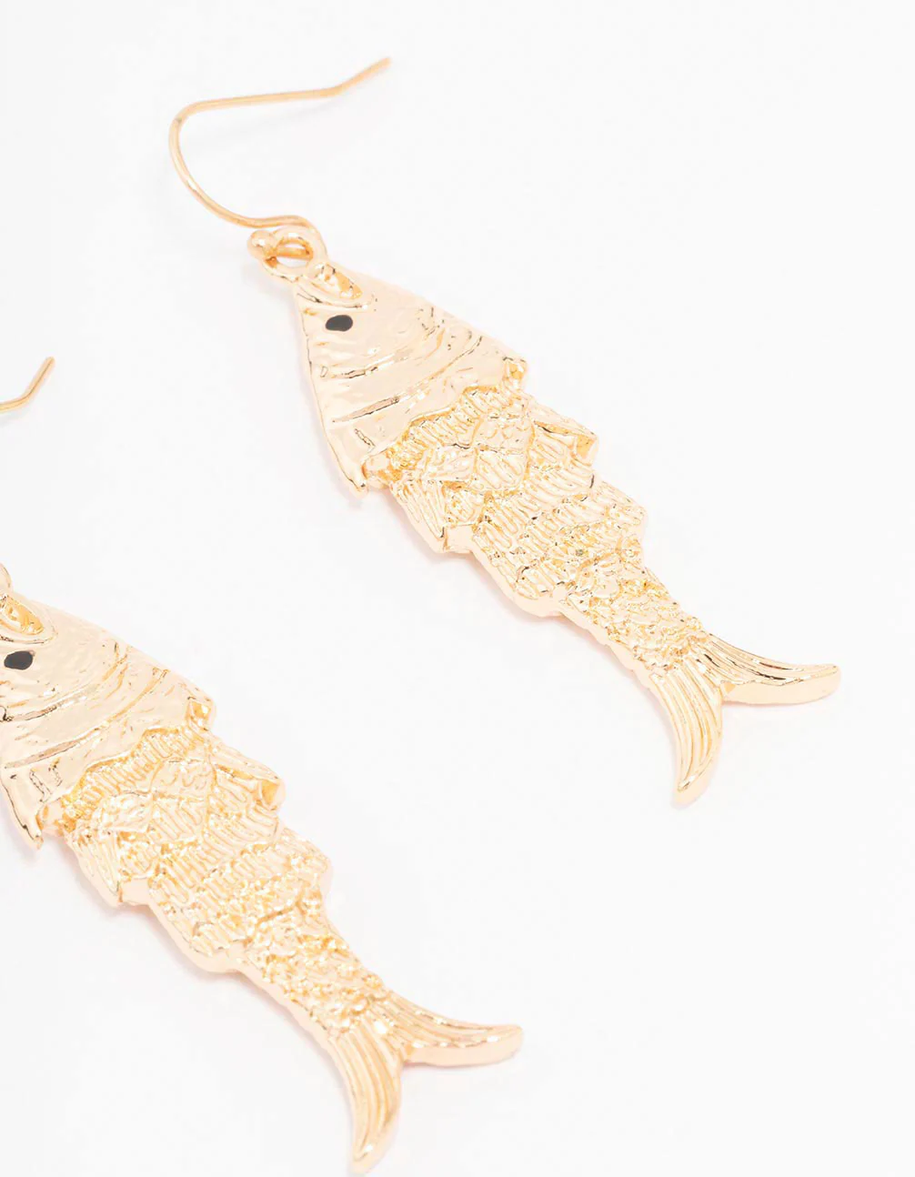 Gold Textured Fish Drop Earrings - Image 2