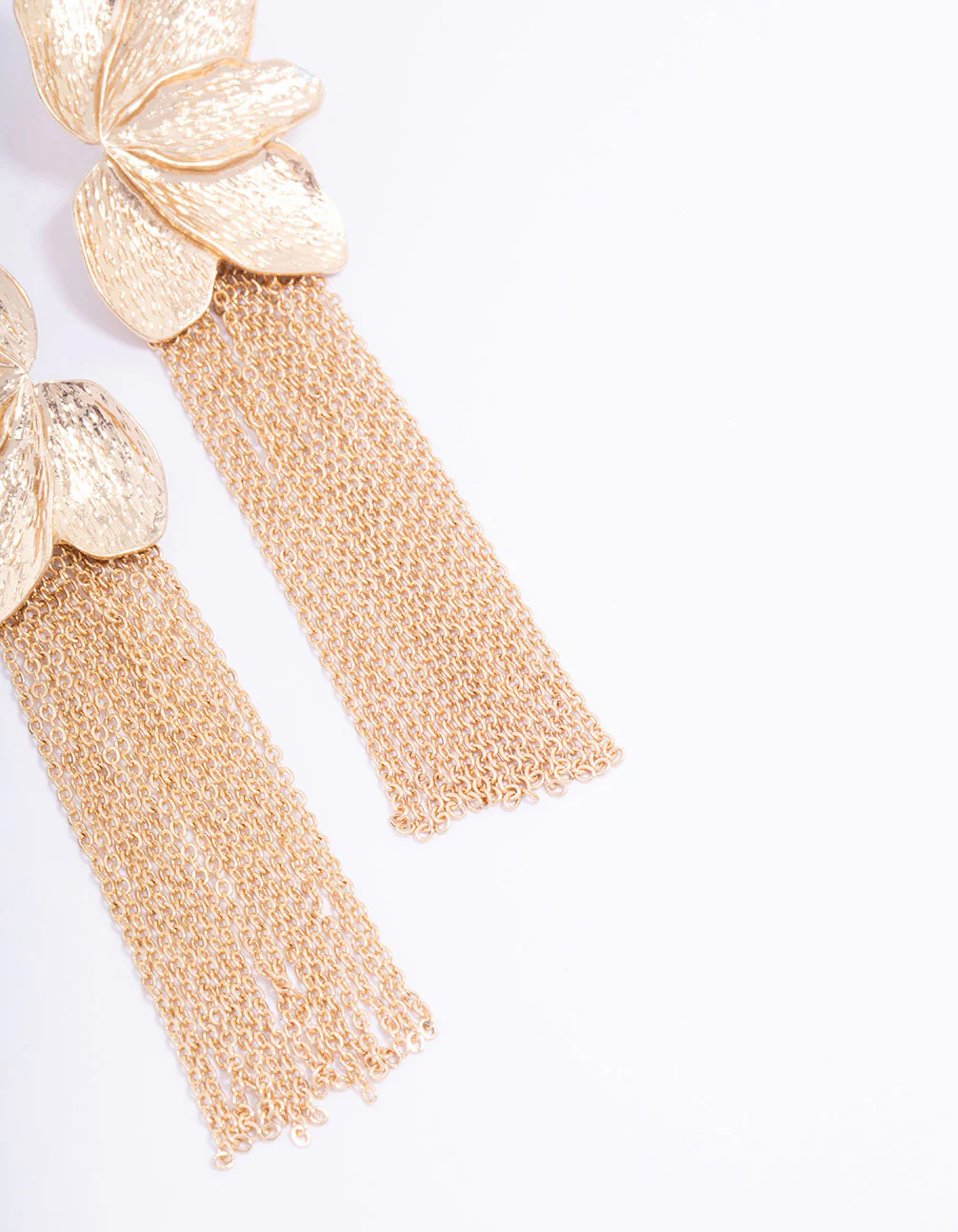 Gold Textured Flower Cupchain Drop Earrings - Image 3
