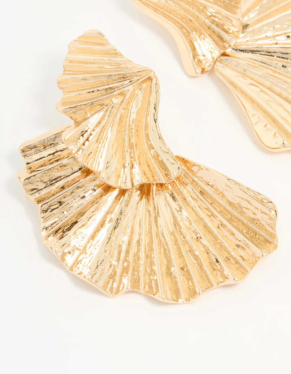 Gold Textured Metal Fan Drop Earrings - Image 4