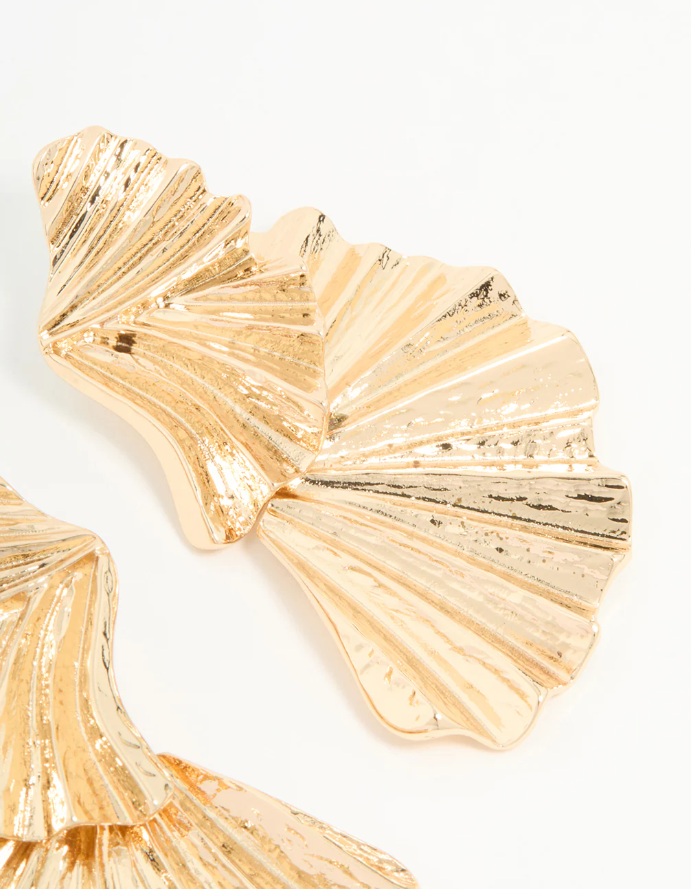 Gold Textured Metal Fan Drop Earrings - Image 5