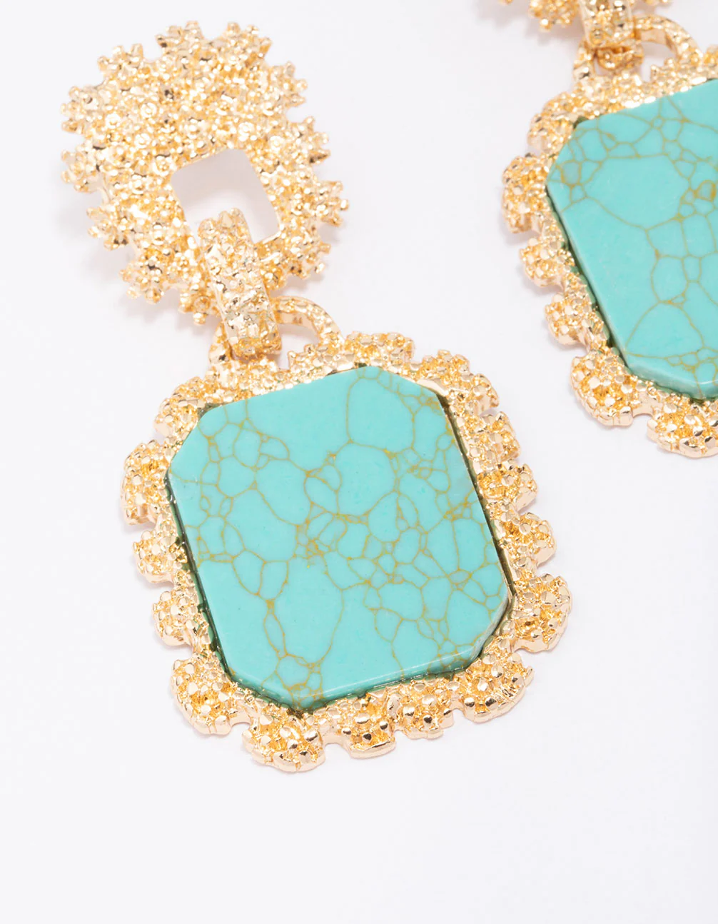Gold Textured Oval & Square Drop Earrings - Image 2