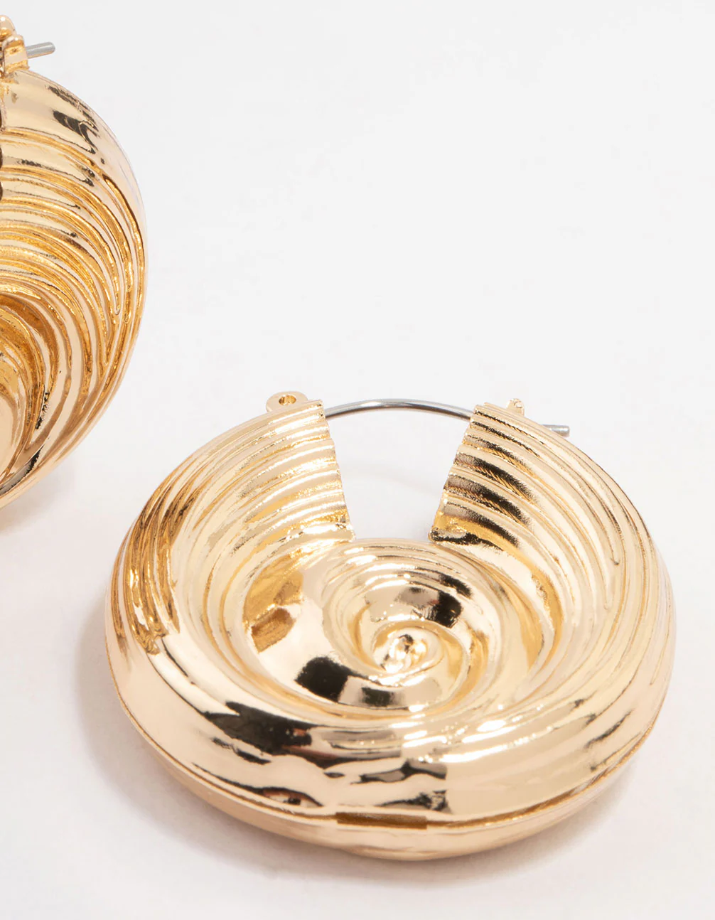 Gold Textured Shell Hoop Earrings - Image 3
