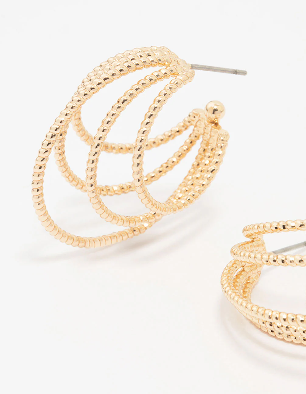 Gold Textured Small Layered Hoop Earrings - Image 2