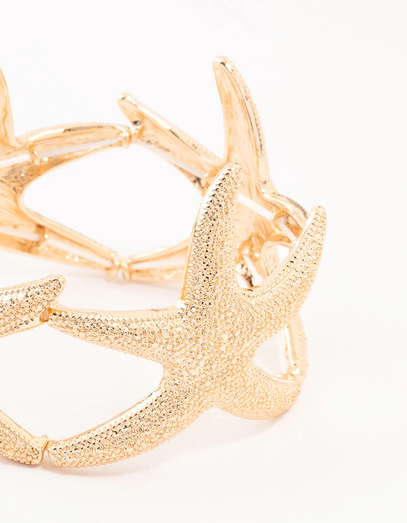 Gold Textured Starfish Stretch Bracelet - Image 2