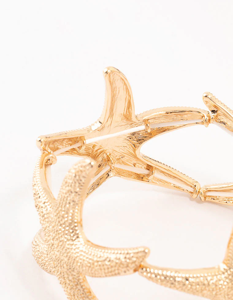 Gold Textured Starfish Stretch Bracelet - Image 3