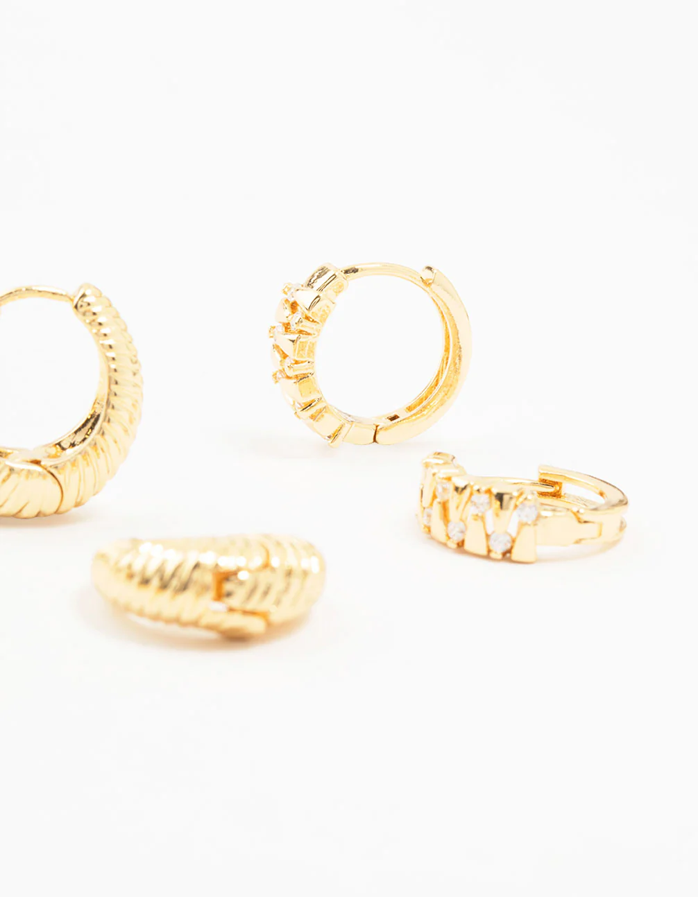 Gold Plated Brass Textured Teardrop Hoops 3-Pack - Image 3