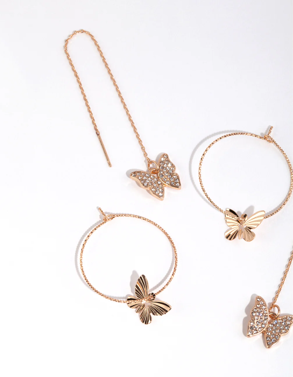 Gold Diamond Cut Butterfly Earring Set - Image 2