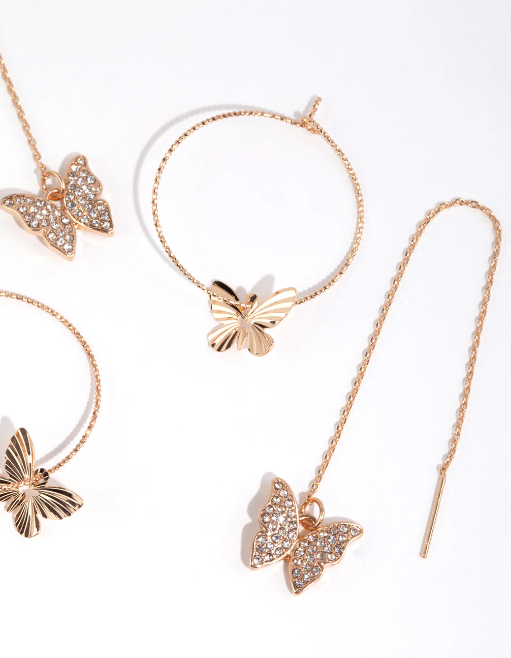 Gold Diamond Cut Butterfly Earring Set - Image 3