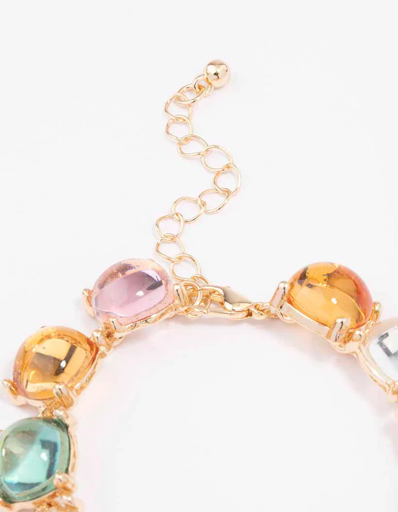 Gold Transparent Round Stone Bracelet - Image 3