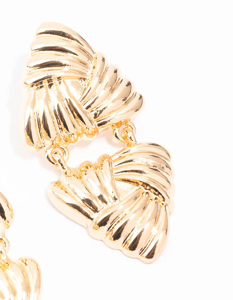 Gold Triangle Double Drop Earrings - Image 3