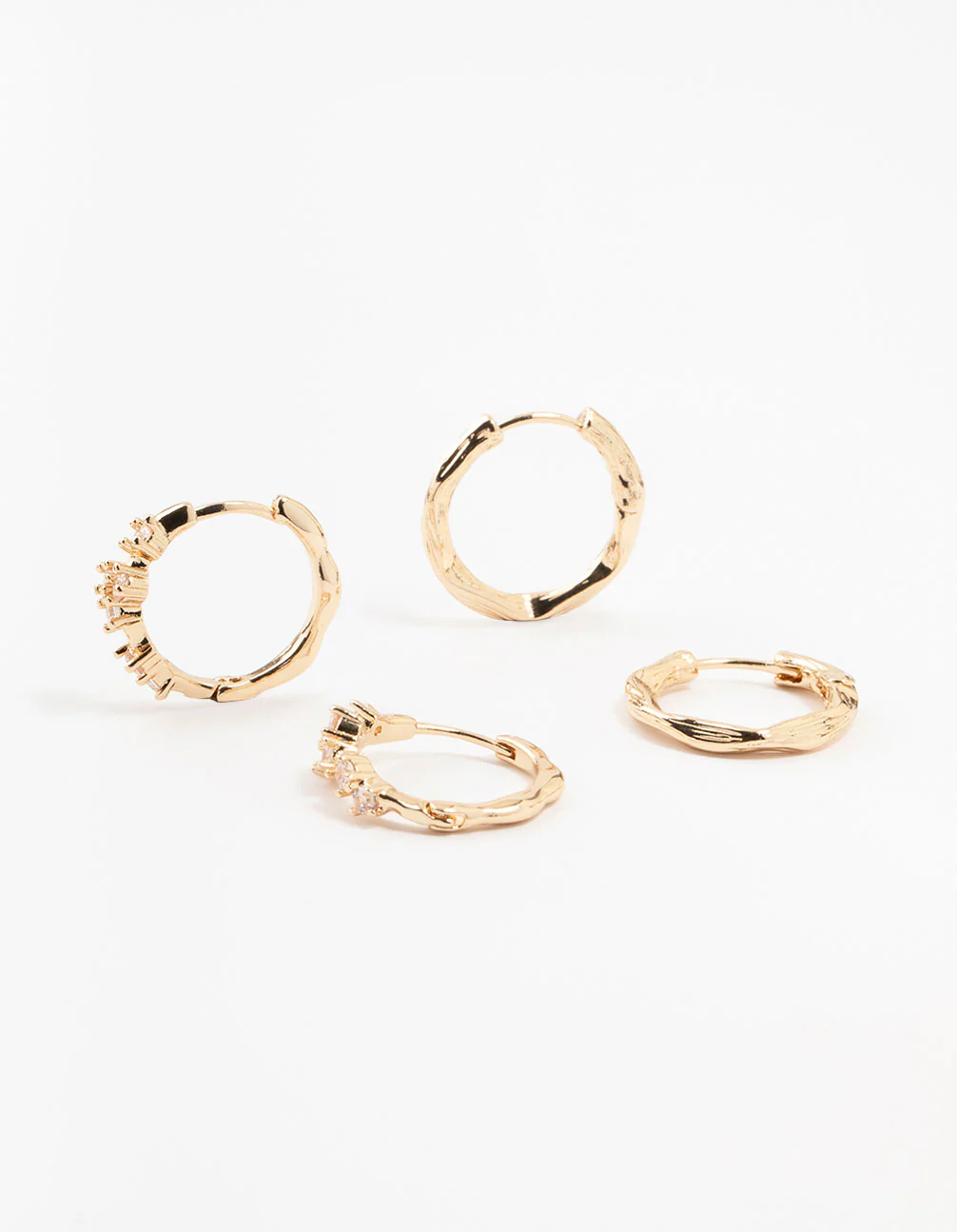 Gold Twisted & Cubic Zirconia Hoop Earrings 2-Pack