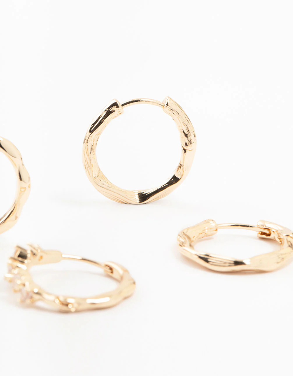Gold Twisted & Cubic Zirconia Hoop Earrings 2-Pack - Image 3