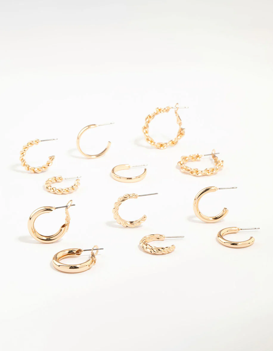Gold Twisted Hoops 6-Pack