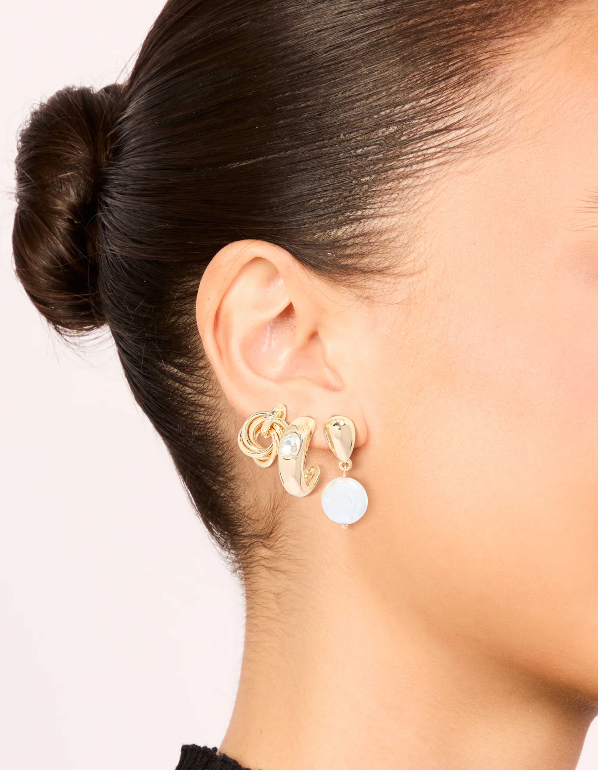 Gold Twisted & Pearl Stud Earrings 3-Pack