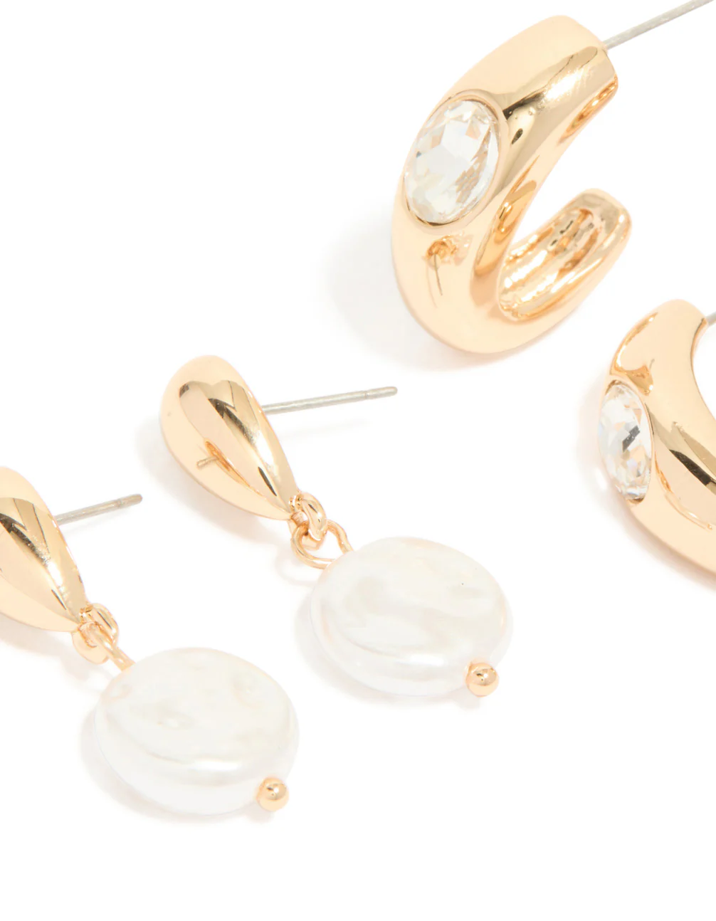 Gold Twisted & Pearl Stud Earrings 3-Pack - Image 4