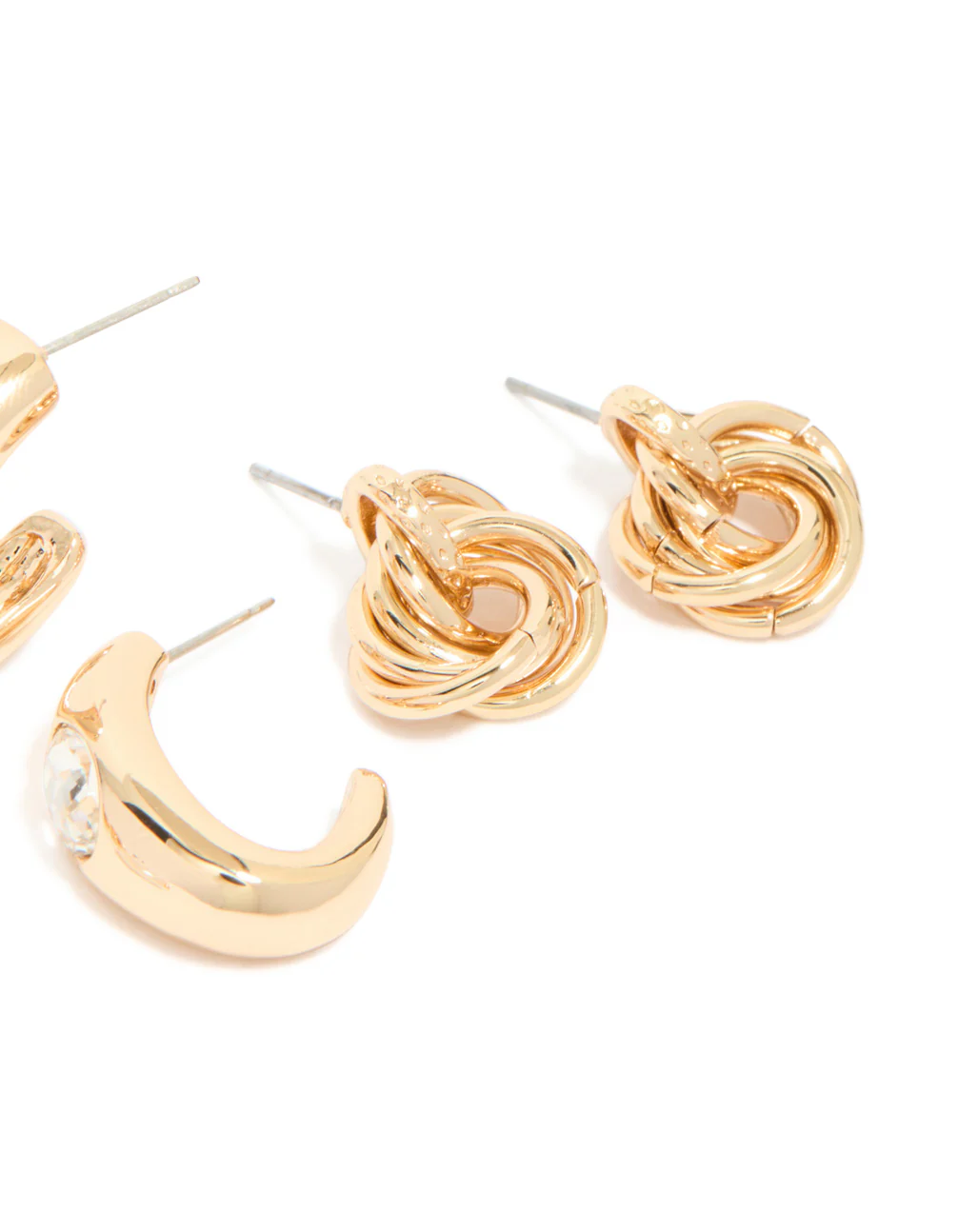 Gold Twisted & Pearl Stud Earrings 3-Pack - Image 5