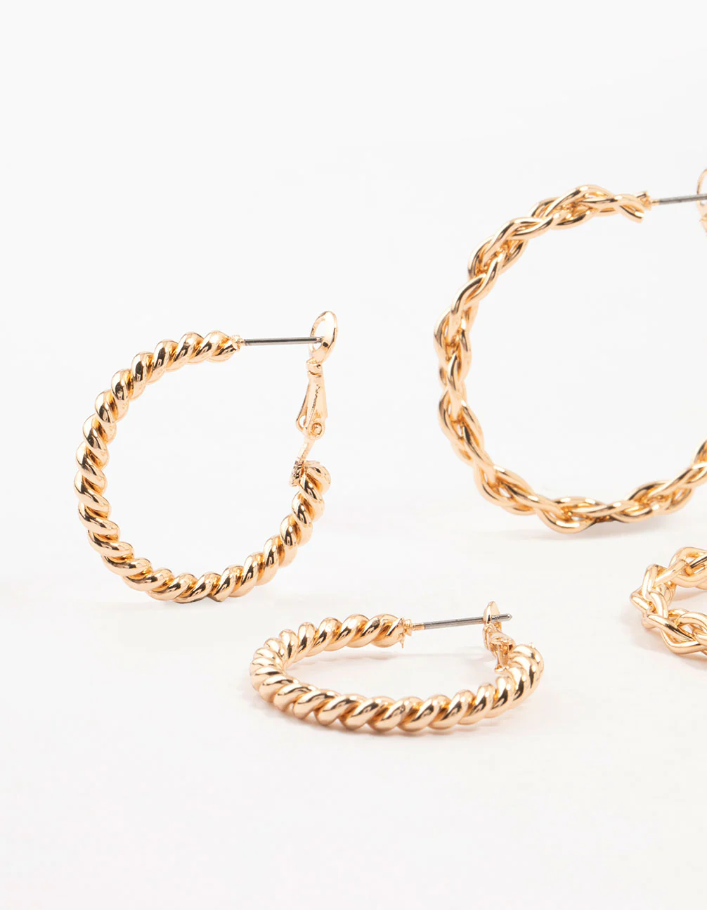 Gold Twisted Skinny Hoop Earrings 3-Pack - Image 2
