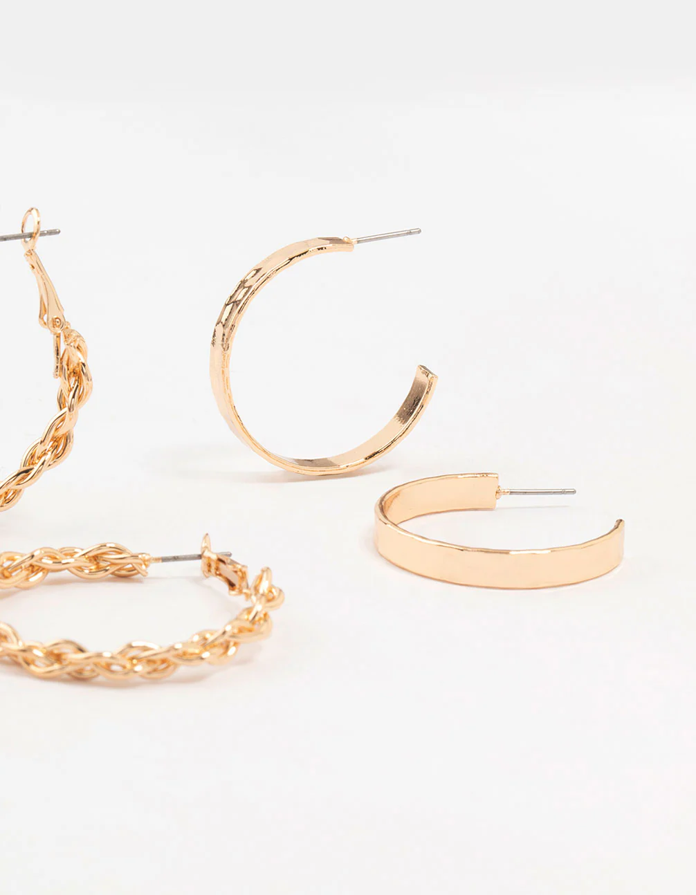 Gold Twisted Skinny Hoop Earrings 3-Pack - Image 3