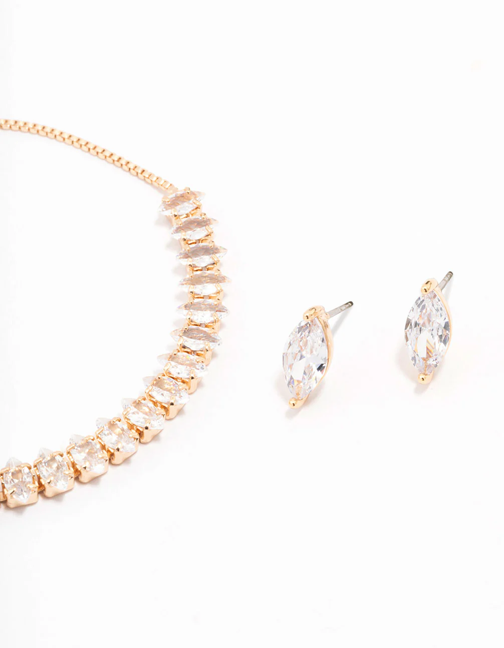 Gold Cubic Zirconia Vine Marquise Tennis Jewellery Set - Image 2