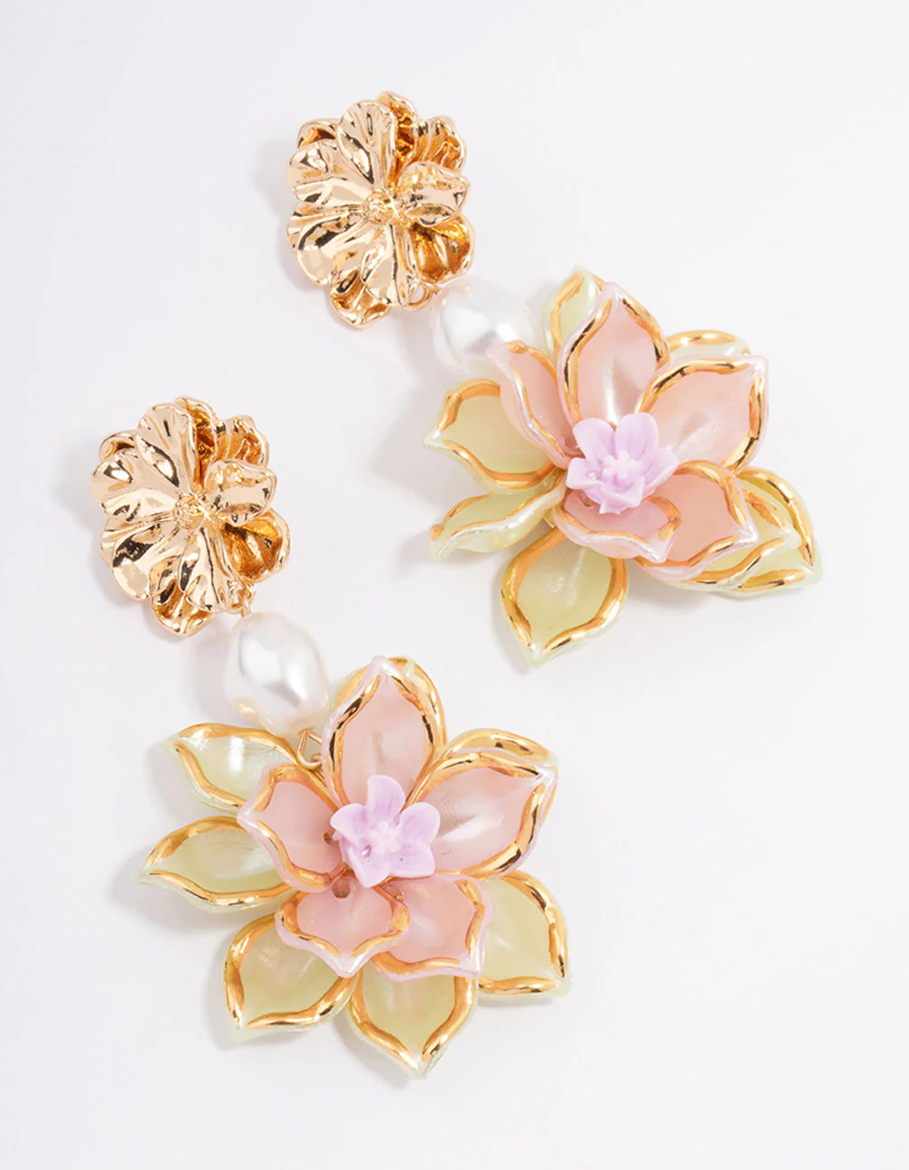 Gold Vintage Flower Pearl Drop Earrings