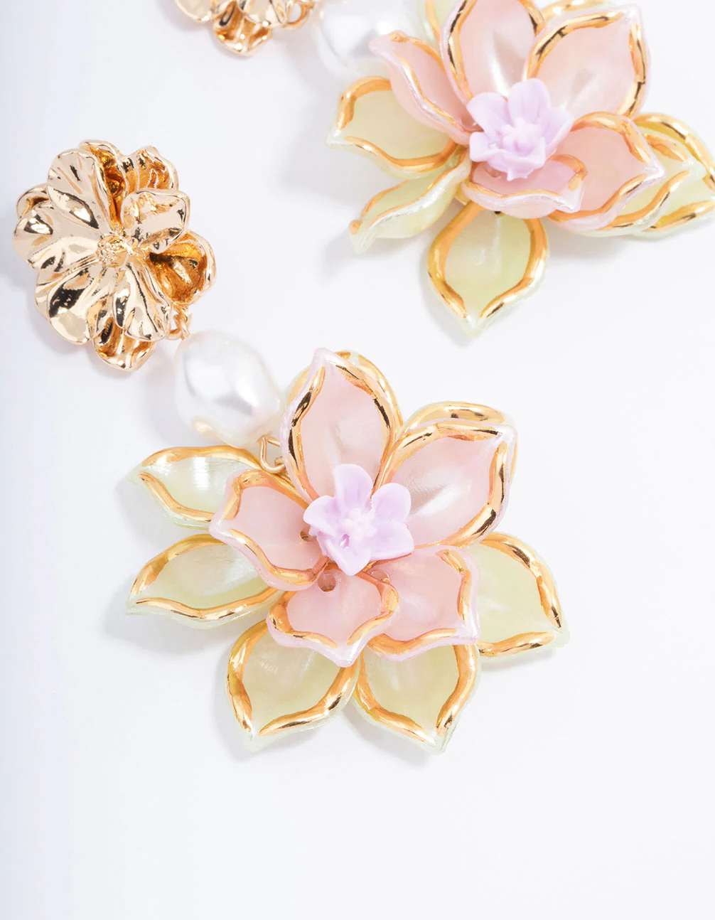 Gold Vintage Flower Pearl Drop Earrings - Image 3