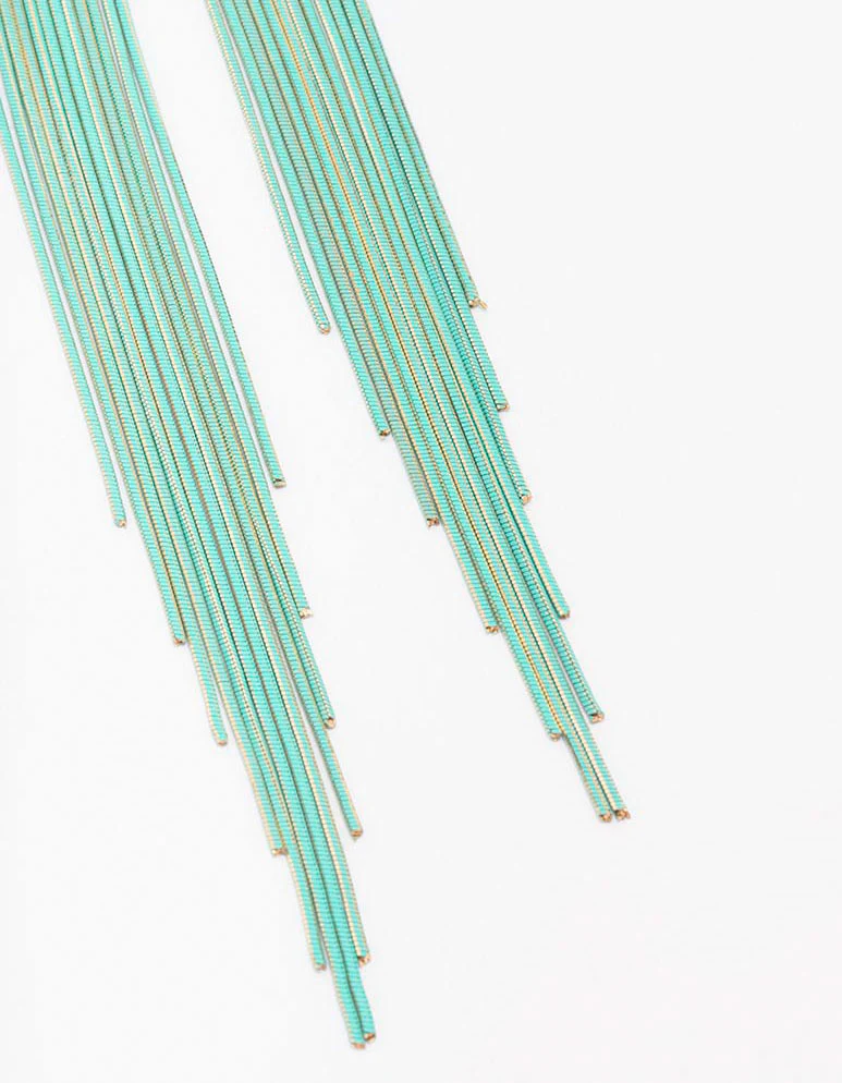 Gold Waterfall Cascading Blue Drop Earrings - Image 3