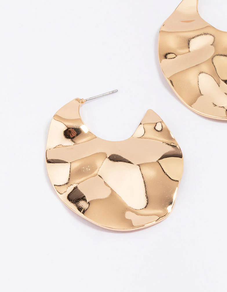 Gold Wavy Large Hoop Earrings - Image 2