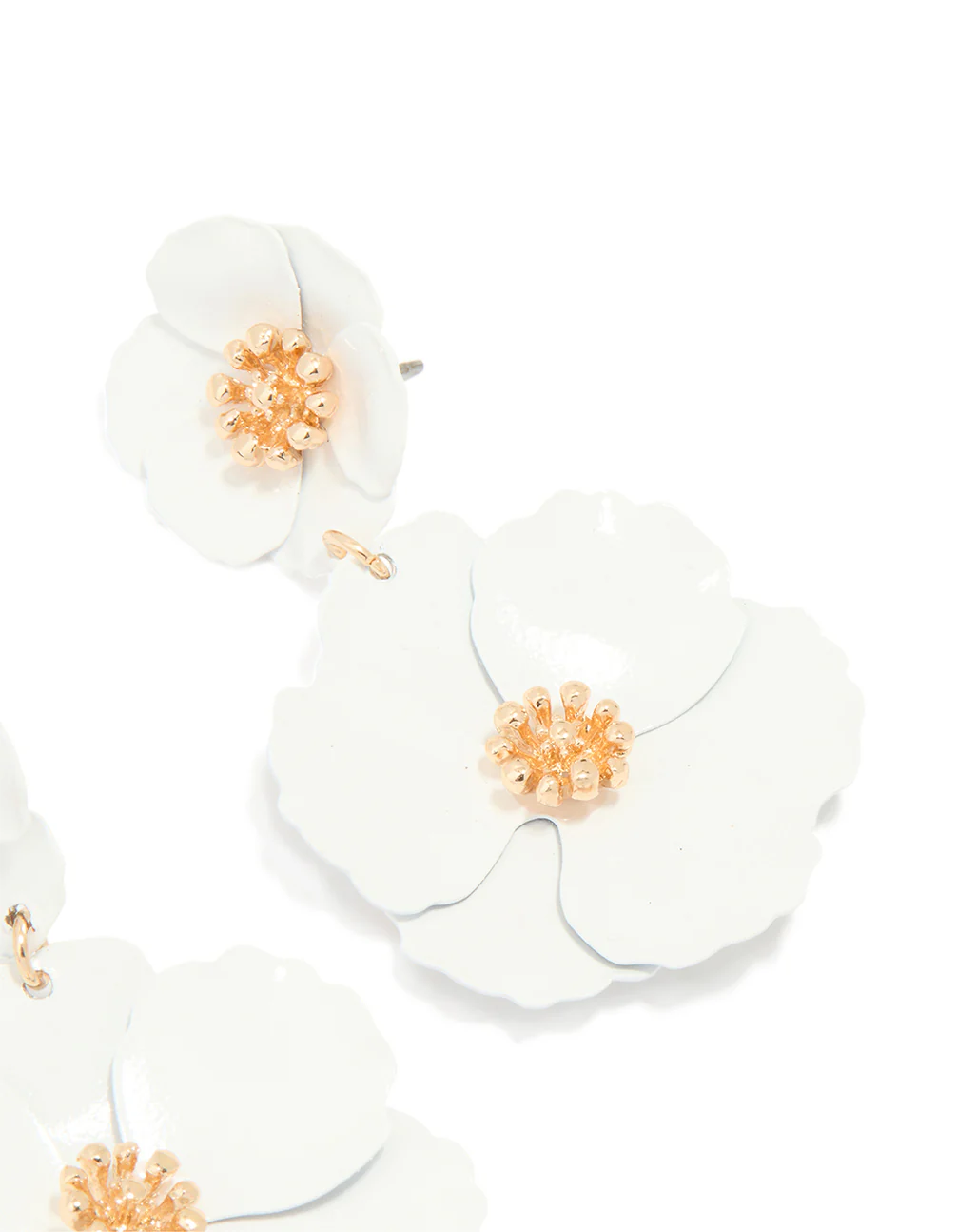 Gold White Coated Metal Flower Drop Earrings - Image 3