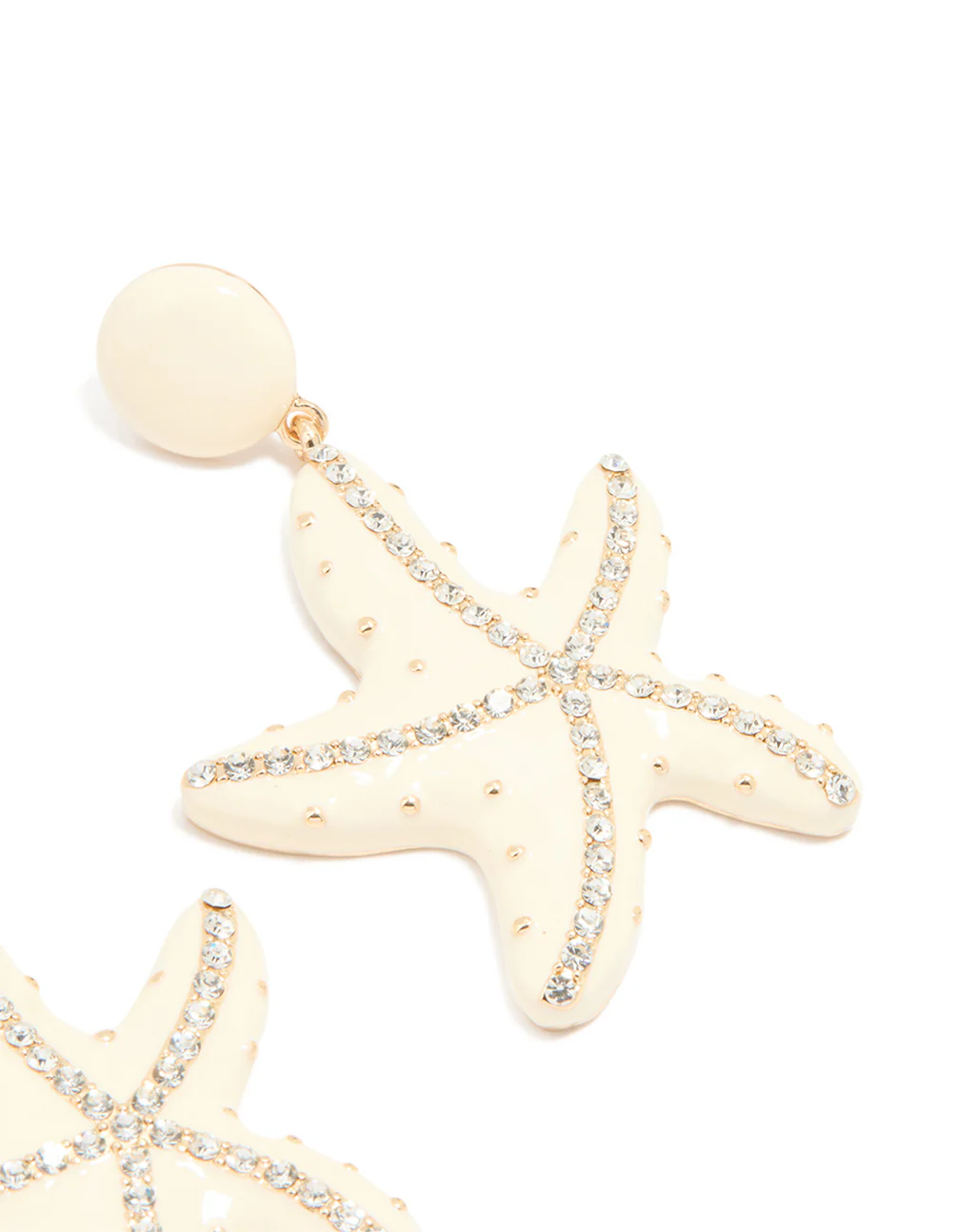 Gold White Enamel Diamante Starfish Earrings - Image 3