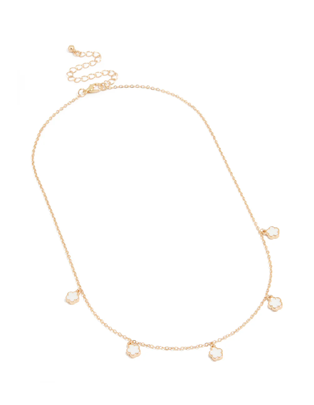 Gold White Flower Petal Station Necklace - Image 2