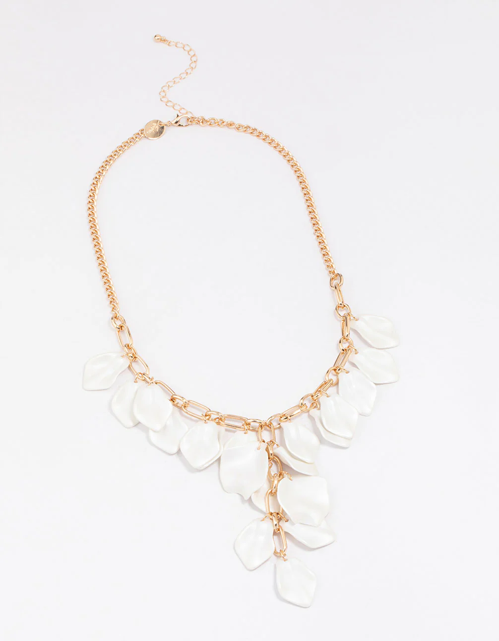 Gold White Iridescent Petal Statement Necklace - Image 2