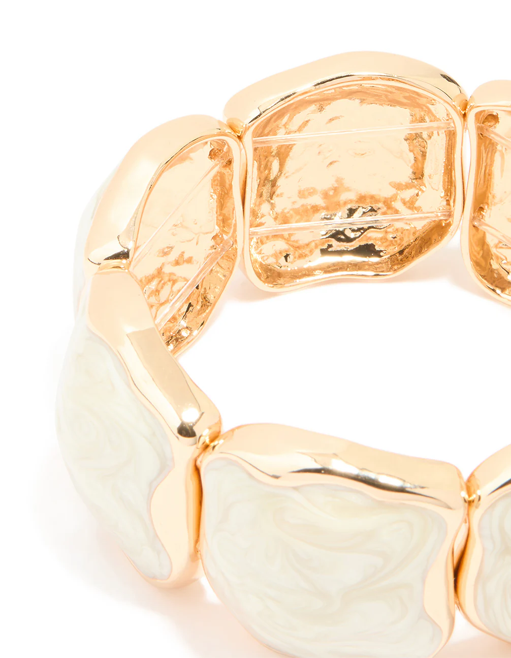 Gold White Marbled Organic Stretch Bracelet - Image 3