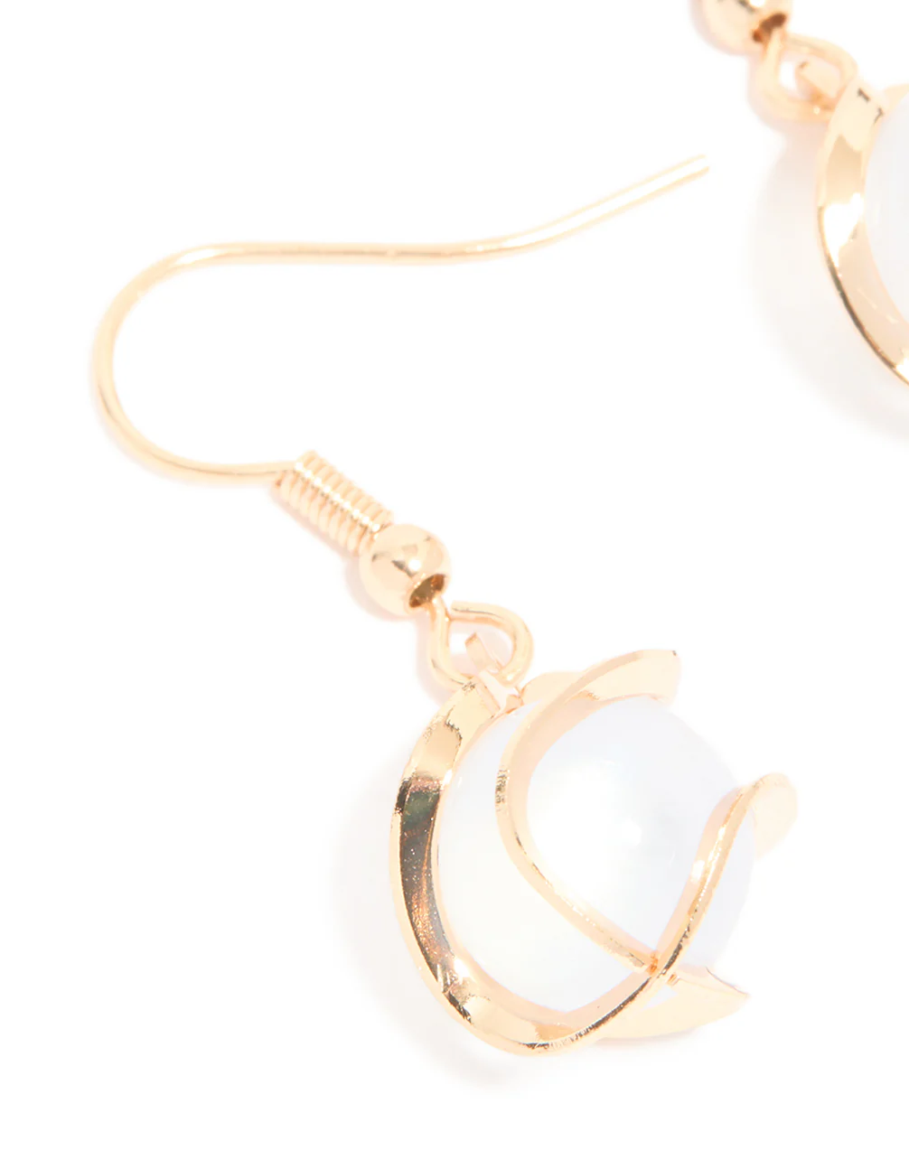 Gold Wire Wrapped Blue Beaded Drop Earrings - Image 4