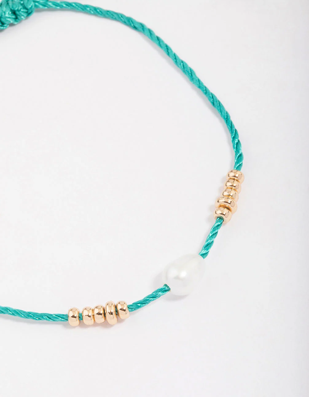 Green Fabric Freshwater Pearl & Beaded Toggle Bracelet - Image 2