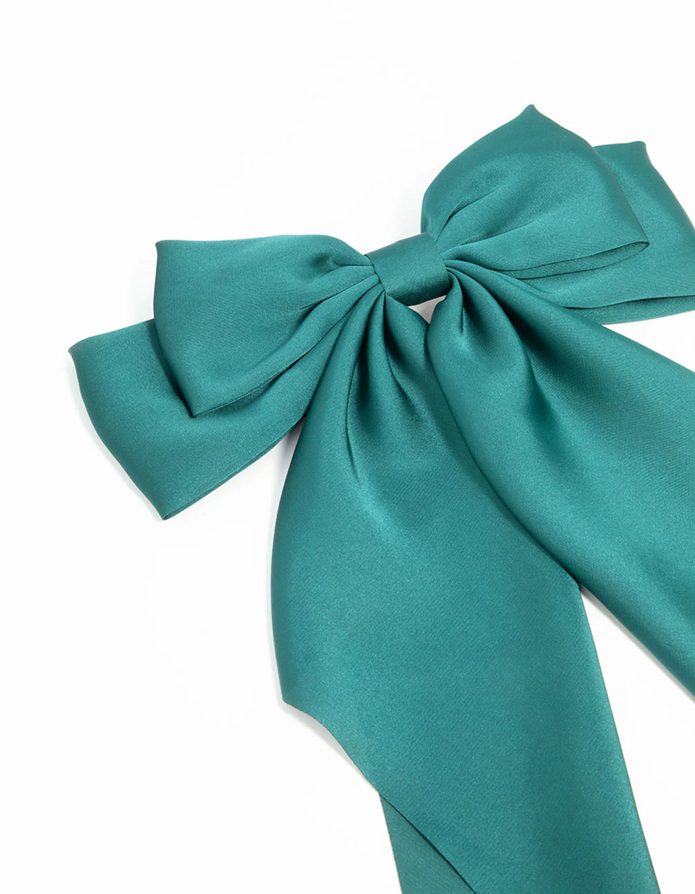 Green Satin Fabric Bow Drop Clip - Image 2