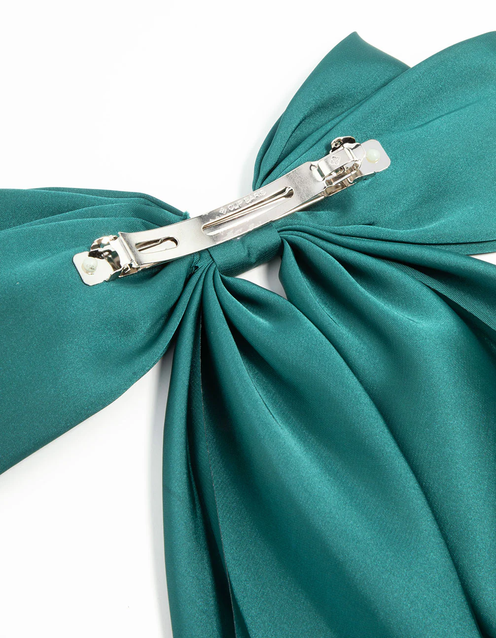 Green Satin Fabric Bow Drop Clip - Image 3