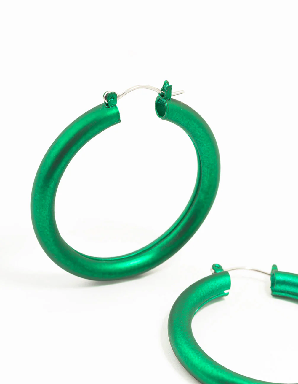 Green Silver Pearlised Hoop Earrings - Image 2