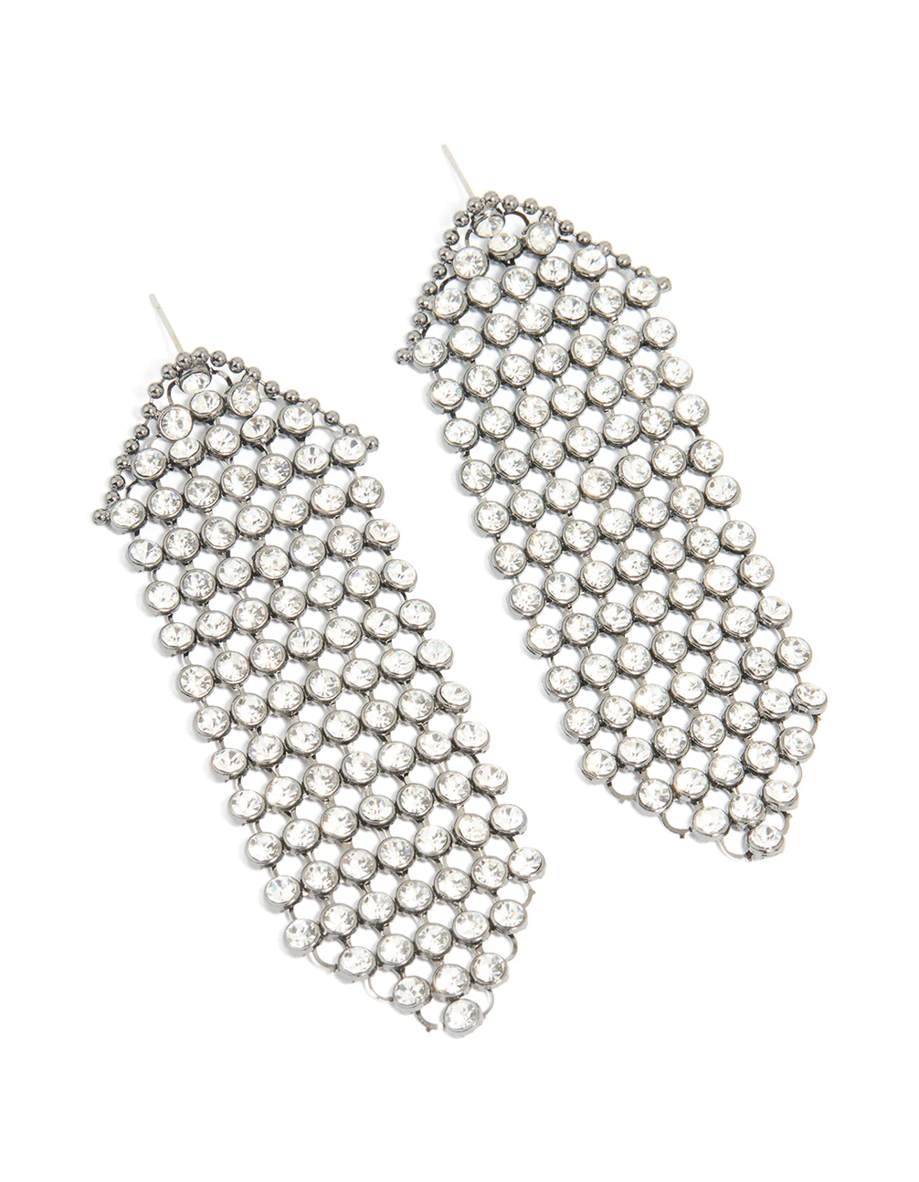 Gunmetal Diamante Mesh Drop Earrings