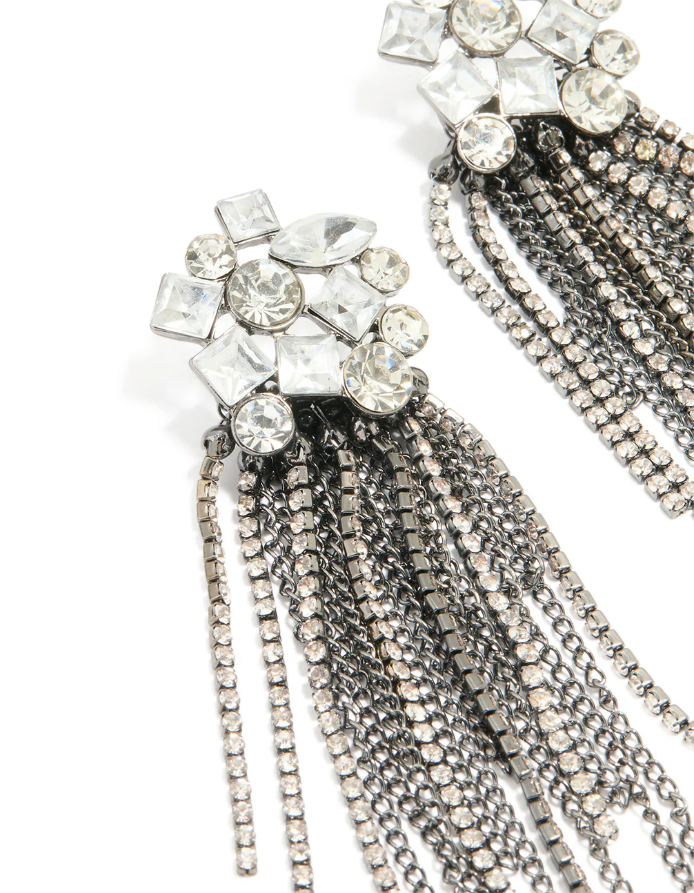 Gunmetal Diamante Organic Cut Fringe Earrings - Image 2