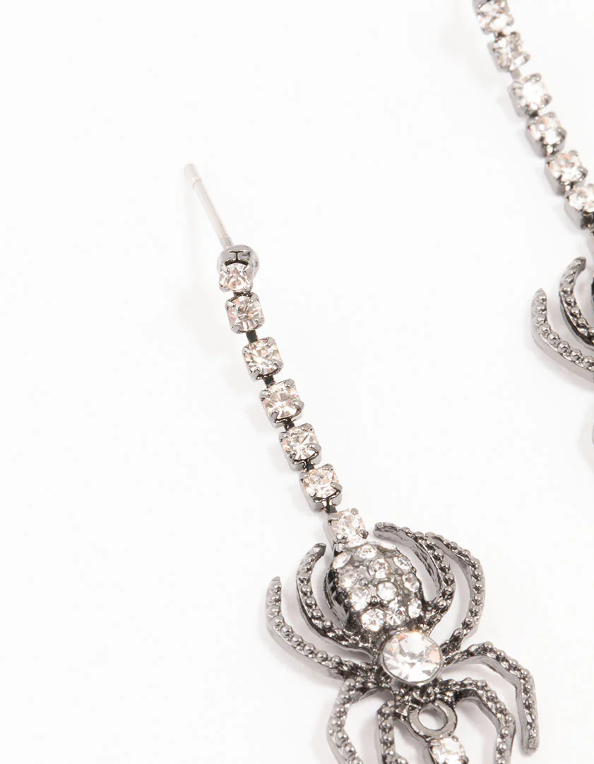 Gunmetal Spider Cup Chain Drop Earrings - Image 2